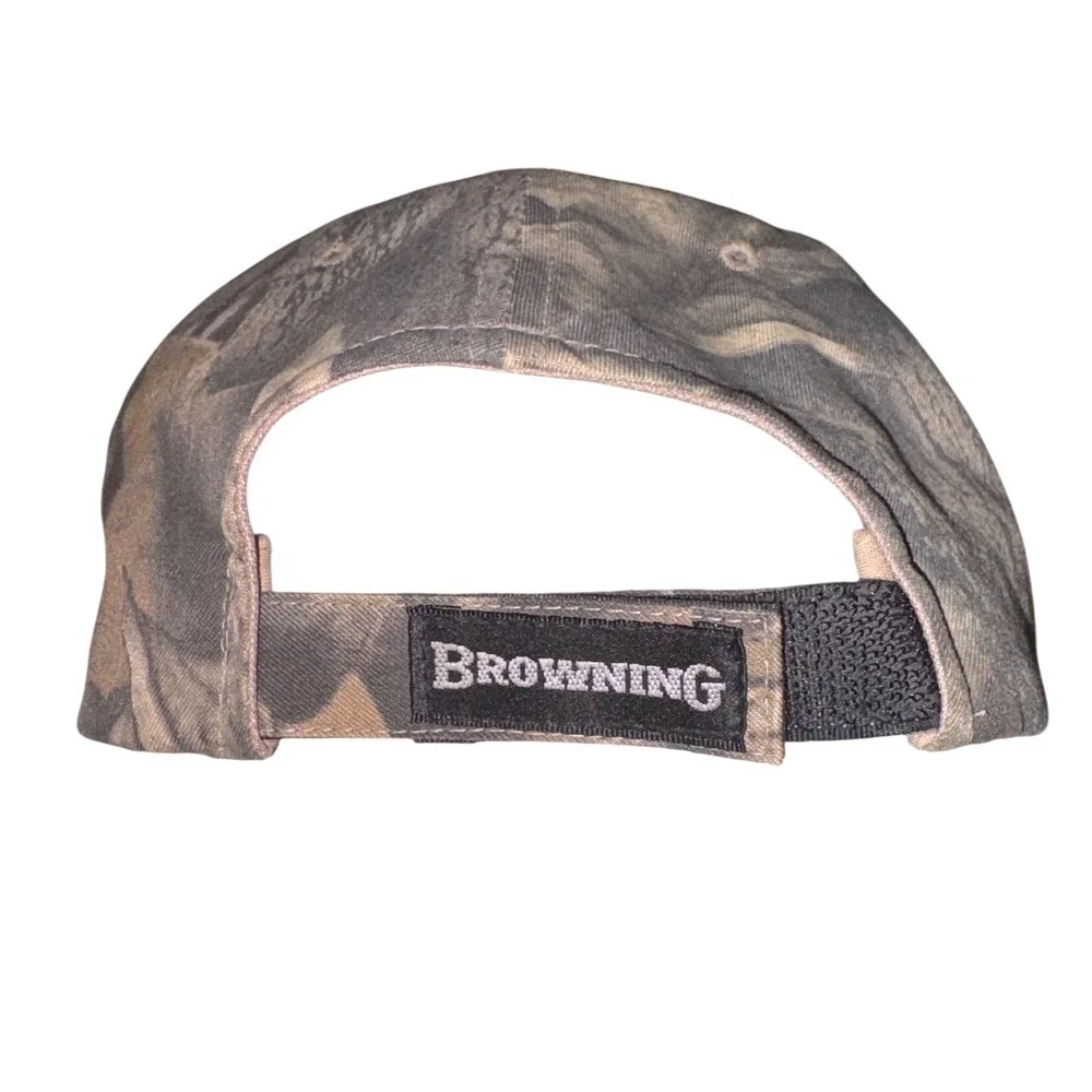 Vintage 90s Browning Hat Cap Mens Mossy Oak Camo Embroidered Logo Hunting OSFA